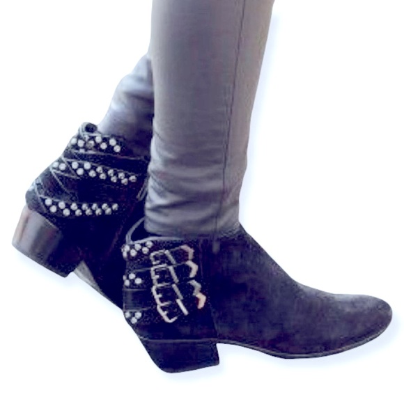 Sam Edelman Shoes - Sam Edelman Black Suede Strappy Studded PENROSE ankle booties zip closure